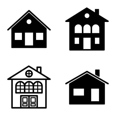 Düz Simge Seti Beyaz Arkaplanda Ayrı Tutulan Evler