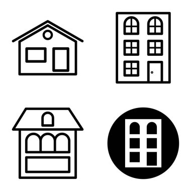 Düz Simge Seti Beyaz Arkaplanda Ayrı Tutulan Evler