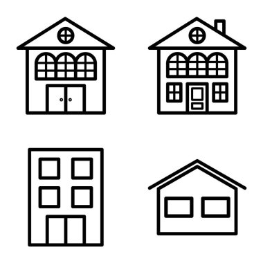 Düz Simge Seti Beyaz Arkaplanda Ayrı Tutulan Evler