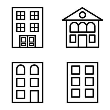 Düz Simge Seti Beyaz Arkaplanda Ayrı Tutulan Evler