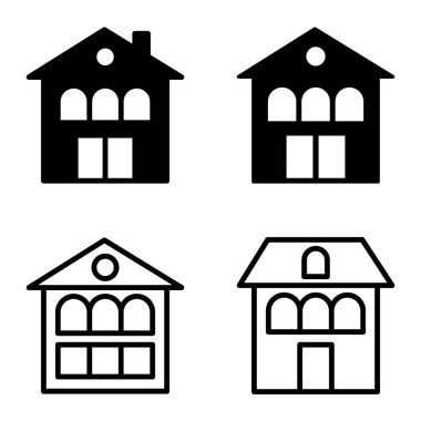 Düz Simge Seti Beyaz Arkaplanda Ayrı Tutulan Evler