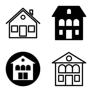 Düz Simge Seti Beyaz Arkaplanda Ayrı Tutulan Evler