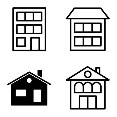 Düz Simge Seti Beyaz Arkaplanda Ayrı Tutulan Evler