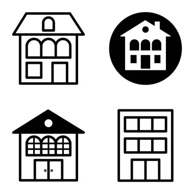 Düz Simge Seti Beyaz Arkaplanda Ayrı Tutulan Evler