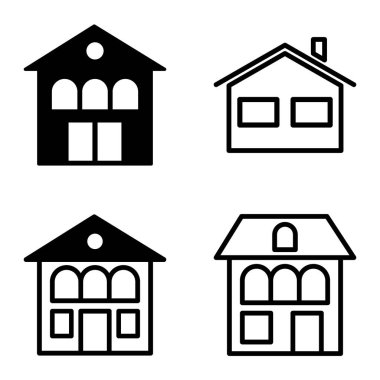 Düz Simge Seti Beyaz Arkaplanda Ayrı Tutulan Evler