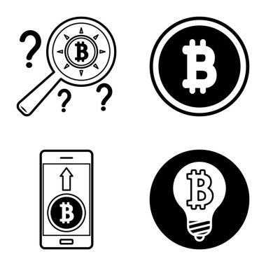 Bitcoins1-2 Düz Simge Seti Beyaz Arkaplanda İzole Edildi