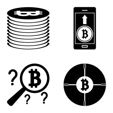 Bitcoins1-2 Düz Simge Seti Beyaz Arkaplanda İzole Edildi