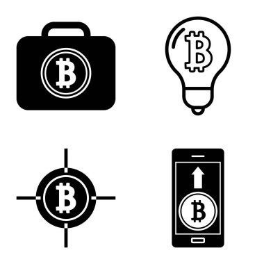 Bitcoins1-2 Düz Simge Seti Beyaz Arkaplanda İzole Edildi