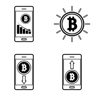 Bitcoins1-2 Düz Simge Seti Beyaz Arkaplanda İzole Edildi