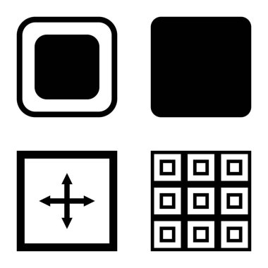 Kare Düz Simge Seti Beyaz Arkaplanda İzole Edildi