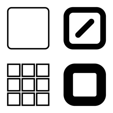 Kare Düz Simge Seti Beyaz Arkaplanda İzole Edildi