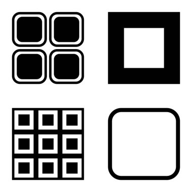 Kare Düz Simge Seti Beyaz Arkaplanda İzole Edildi