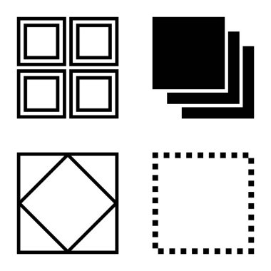 Kare Düz Simge Seti Beyaz Arkaplanda İzole Edildi