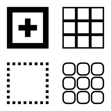 Kare Düz Simge Seti Beyaz Arkaplanda İzole Edildi