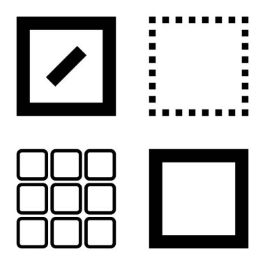 Kare Düz Simge Seti Beyaz Arkaplanda İzole Edildi