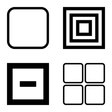 Kare Düz Simge Seti Beyaz Arkaplanda İzole Edildi