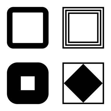 Kare Düz Simge Seti Beyaz Arkaplanda İzole Edildi