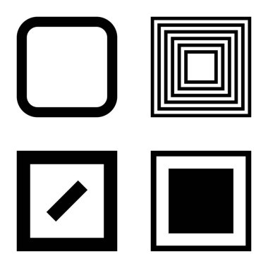 Kare Düz Simge Seti Beyaz Arkaplanda İzole Edildi