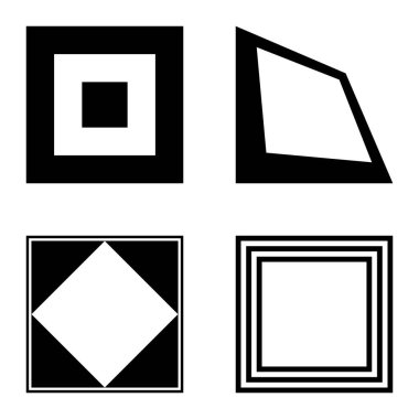 Kare Düz Simge Seti Beyaz Arkaplanda İzole Edildi