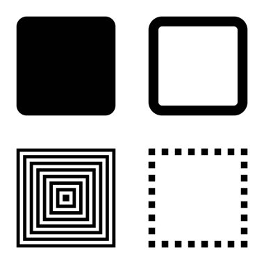 Kare Düz Simge Seti Beyaz Arkaplanda İzole Edildi