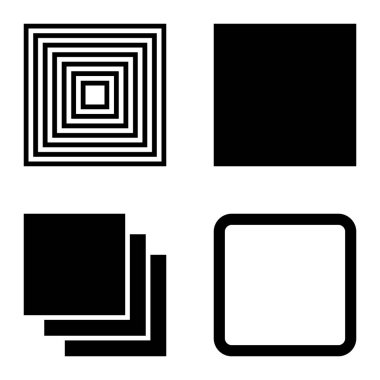 Kare Düz Simge Seti Beyaz Arkaplanda İzole Edildi