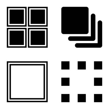 Kare Düz Simge Seti Beyaz Arkaplanda İzole Edildi