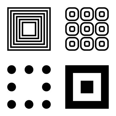 Kare Düz Simge Seti Beyaz Arkaplanda İzole Edildi