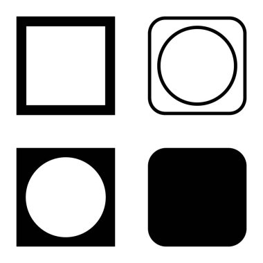 Kare Düz Simge Seti Beyaz Arkaplanda İzole Edildi