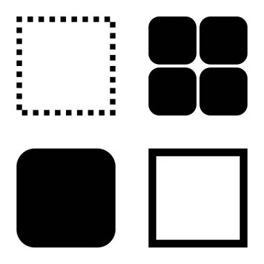 Kare Düz Simge Seti Beyaz Arkaplanda İzole Edildi