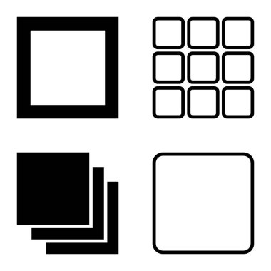 Kare Düz Simge Seti Beyaz Arkaplanda İzole Edildi