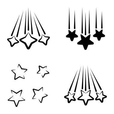 Yıldız Şelalesi Düz Simge Seti Beyaz Arkaplanda İzole Edildi