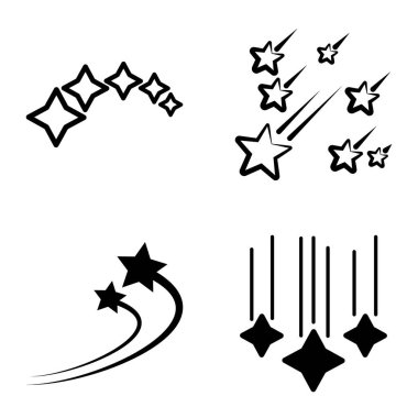 Yıldız Şelalesi Düz Simge Seti Beyaz Arkaplanda İzole Edildi