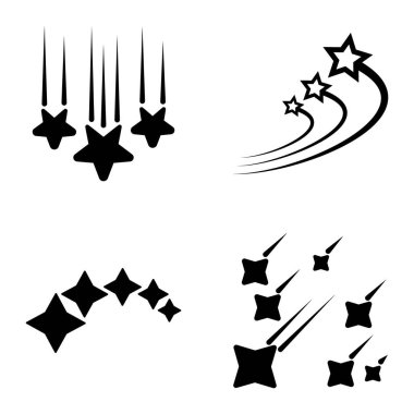 Yıldız Şelalesi Düz Simge Seti Beyaz Arkaplanda İzole Edildi