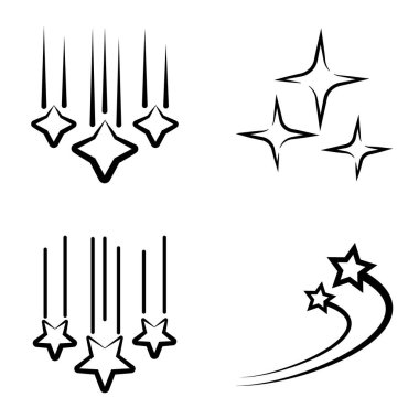 Yıldız Şelalesi Düz Simge Seti Beyaz Arkaplanda İzole Edildi