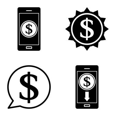 Dolar Düz Simgesi Seti Beyaz Arkaplanda İzole Edildi