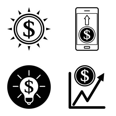 Dolar Düz Simgesi Seti Beyaz Arkaplanda İzole Edildi