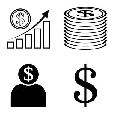 Dolar Düz Simgesi Seti Beyaz Arkaplanda İzole Edildi