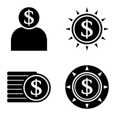 Dolar Düz Simgesi Seti Beyaz Arkaplanda İzole Edildi