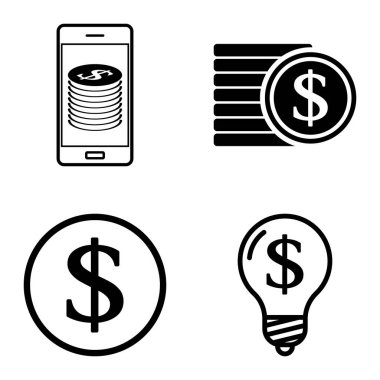 Dolar Düz Simgesi Seti Beyaz Arkaplanda İzole Edildi