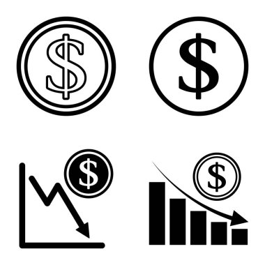 Dolar Düz Simgesi Seti Beyaz Arkaplanda İzole Edildi