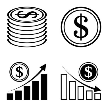Dolar Düz Simgesi Seti Beyaz Arkaplanda İzole Edildi