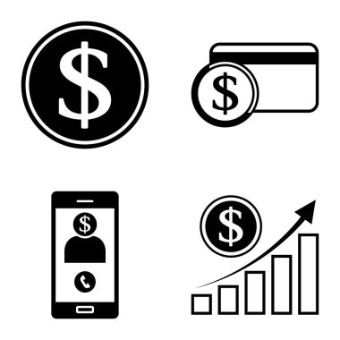 Dolar Düz Simgesi Seti Beyaz Arkaplanda İzole Edildi