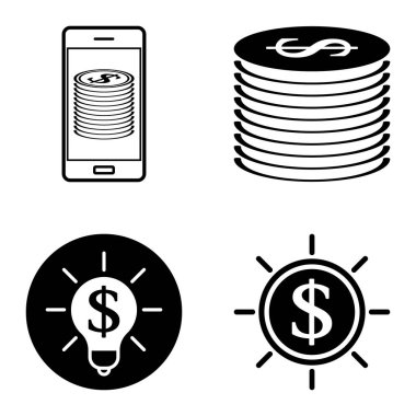 Dolar Düz Simgesi Seti Beyaz Arkaplanda İzole Edildi