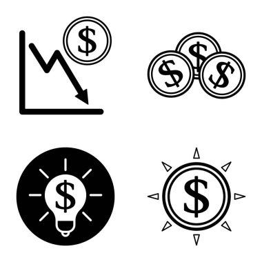Dolar Düz Simgesi Seti Beyaz Arkaplanda İzole Edildi