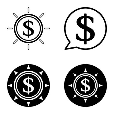 Dolar Düz Simgesi Seti Beyaz Arkaplanda İzole Edildi