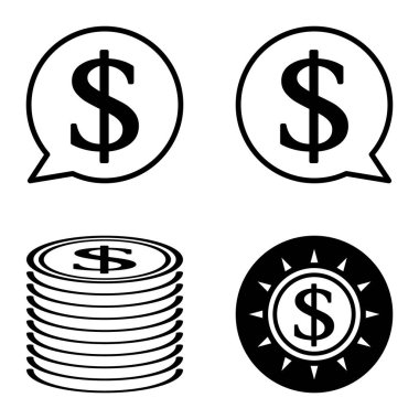 Dolar Düz Simgesi Seti Beyaz Arkaplanda İzole Edildi