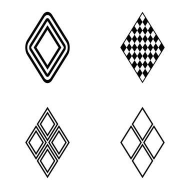 Rhombus Düz Simge Seti Beyaz Arkaplanda İzole Edildi