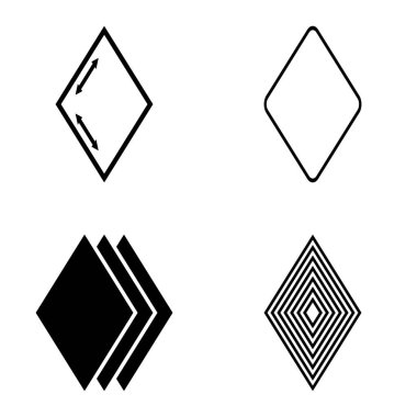 Rhombus Düz Simge Seti Beyaz Arkaplanda İzole Edildi