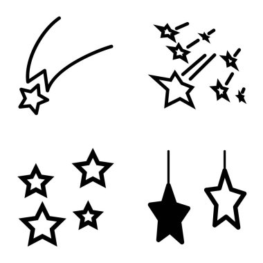 Yıldız1-2 Yıldız Şelalesi Düz Simge Seti Beyaz Arkaplanda İzole Edildi