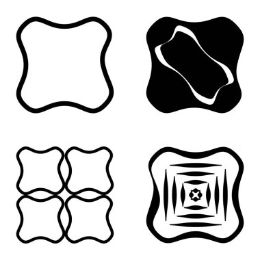 Kare 3 Düz Simge Seti Beyaz Arkaplanda İzole Edildi